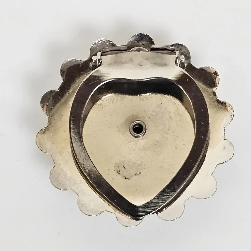 Vintage Scarf Clip‎ Silver Tone Flower Rhinestone AB Layered Textured Scalloped